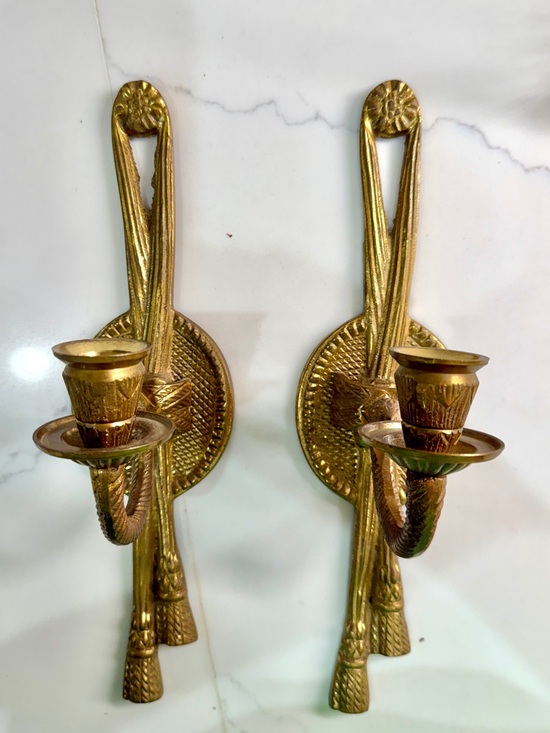Other - Vintage Brass Pair of Candle Holder Wall Sconces-H 11.5inches with glass pegs